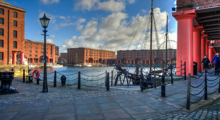 View of Liverpool's Albert Dock, including the Tate Liverpool and Maritime Museum