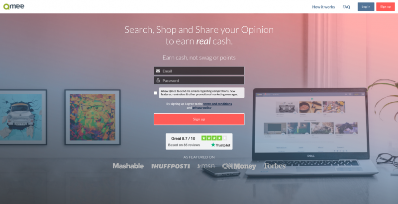 Screenshot of Qmee signup page