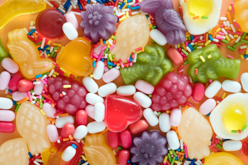Brightly coloured selection of sweets