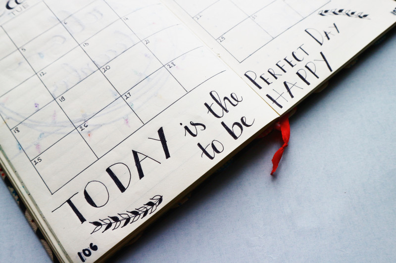 Zoomed in image of a calendar with the words 'Today is the Perfect Day to be Happy'
