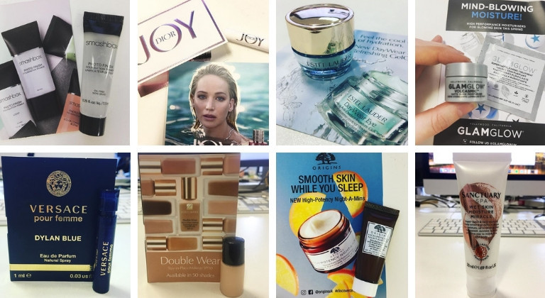 Collection of beauty freebies received from online giveaways